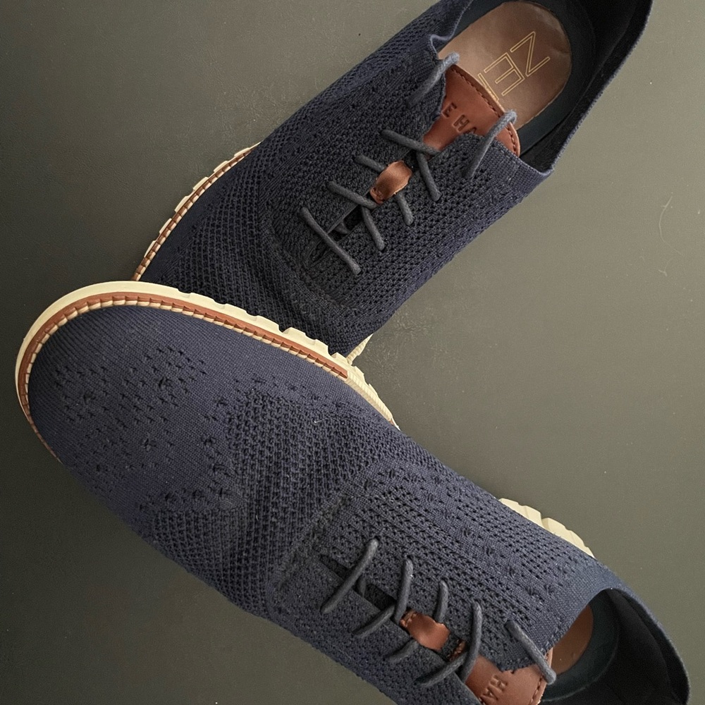 Cole Haan Men's Navy Knit Oxfords with Tan Accents